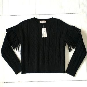 Philosophy sweater with fringe sleeve detail, soft viscose blend, NWT, black, xs